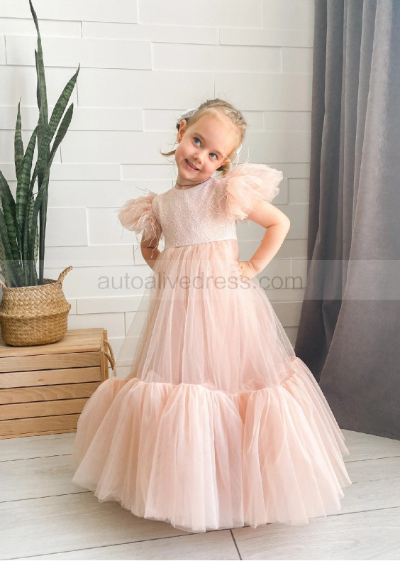 Feifei Sleeves Lace Tulle Slit Back Flower Girl Dress